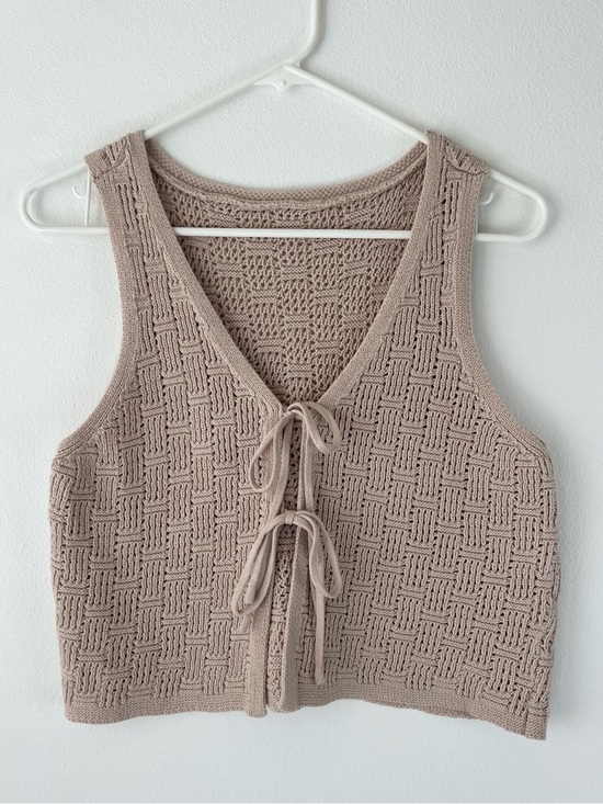 Pink Rose Tops - Y2K 2000s Boho Crochet Tie Front Tank Top Festival Outfit Going Out Top size M